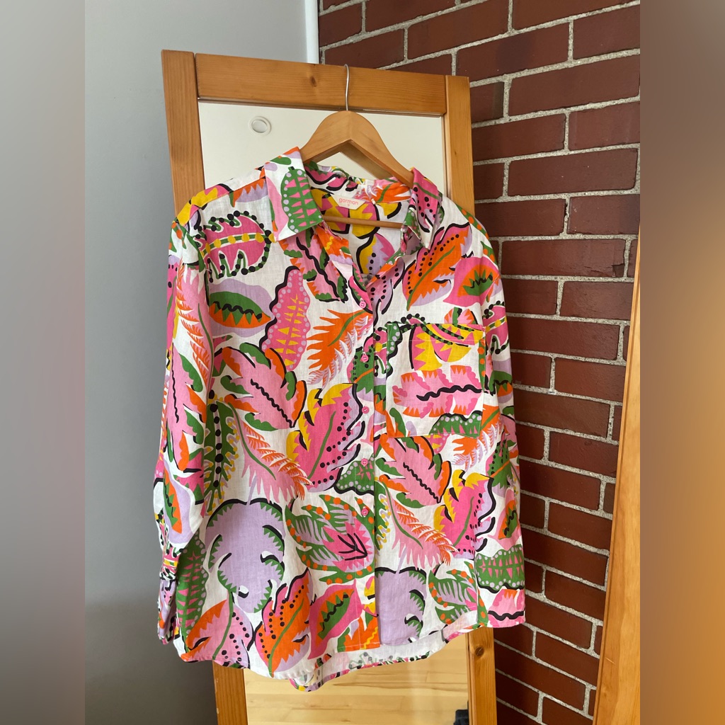 Gorman Tropical Print Button-Down Shirt And Shorts Matching Set 100% Linen